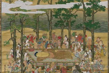 La mort du Bouddha historique Hanabusa Itcho bouddhisme Peinture à l'huile